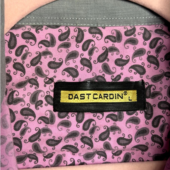 STYLISH DAST CARDIN MENS PINK AND GRAY LONG SLEEVE BUTTON UP SHIRT SIZE LARGE - Picture 3 of 12